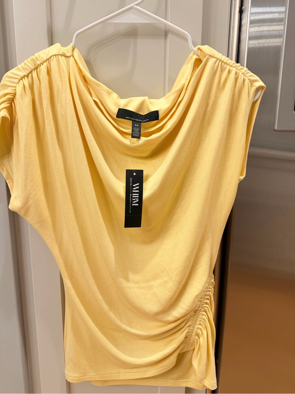 White House Black Market Soft Yellow Ruched-Side Draped Tunic NWT
